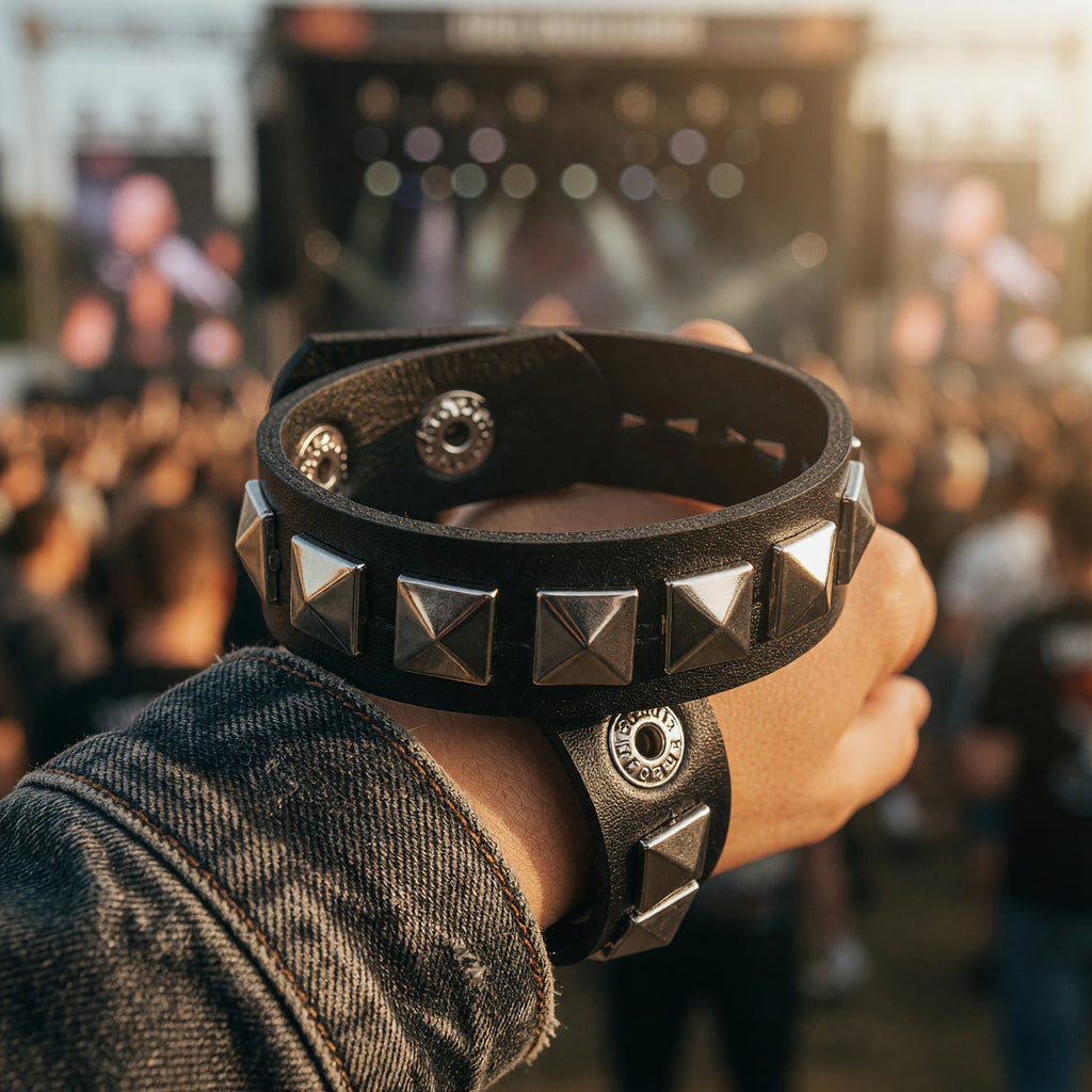 Studded Punk Wristband Black and Silver – product image 6