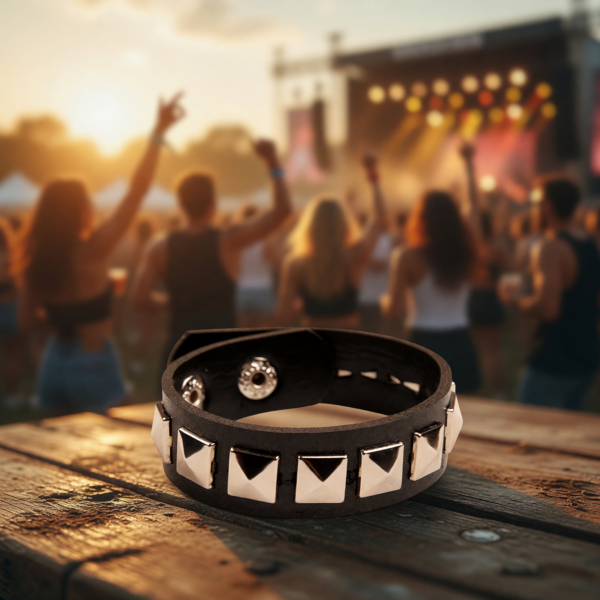 Studded Punk Wristband Black and Silver