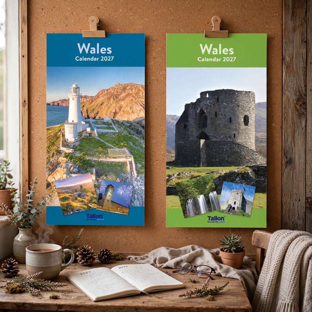 Super Slim 2027 Calendar Wales displayed in a narrow space for daily date reference