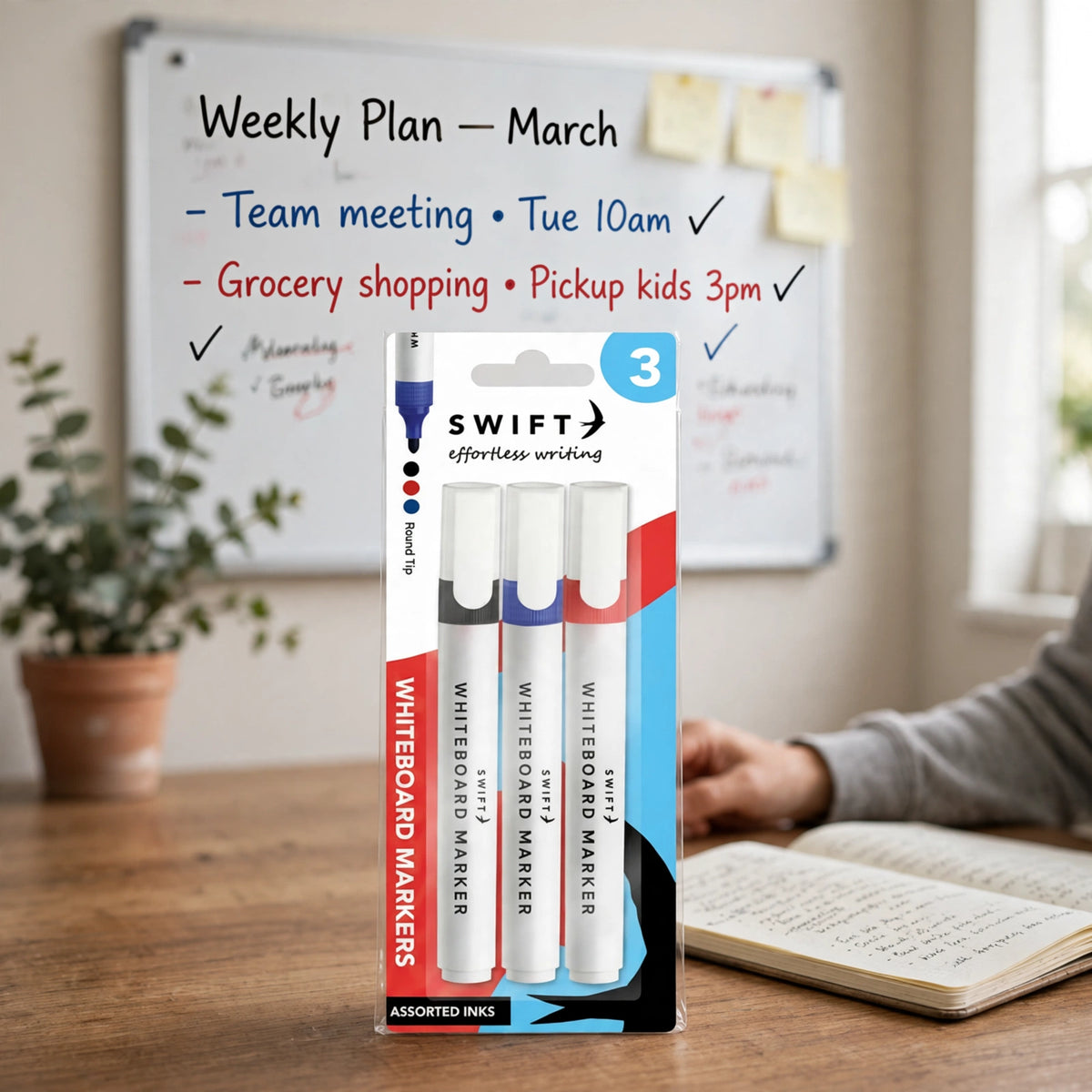 Swift assorted colour whiteboard markers used for writing on a whiteboard in meetings or lessons