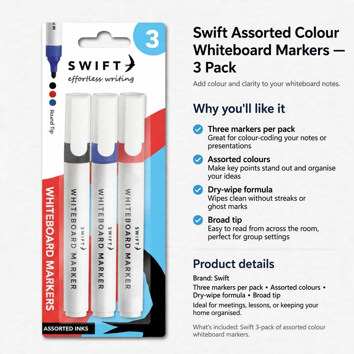Markers write cleanly and wipe away easily without streaks or ghost marks