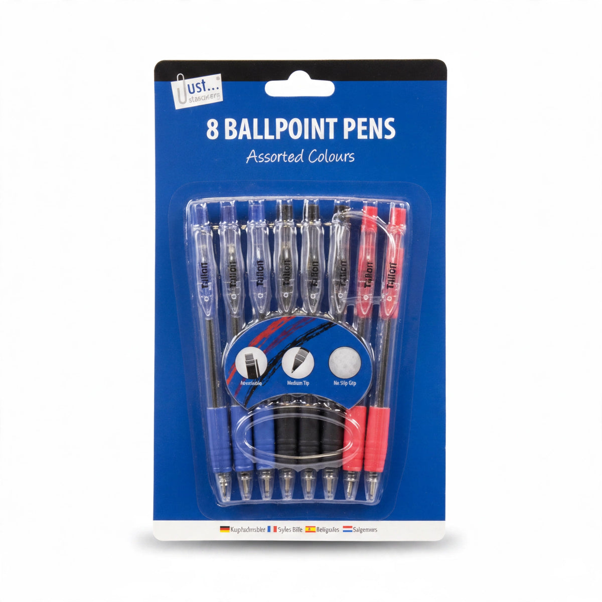 Tallon 8 Retractable Rubber Grip Pens pack with eight ballpoint pens