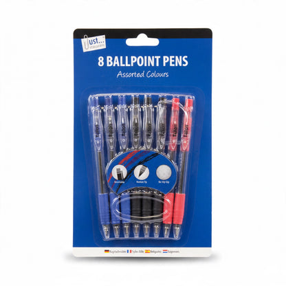 Tallon 8 Retractable Rubber Grip Pens pack with eight ballpoint pens