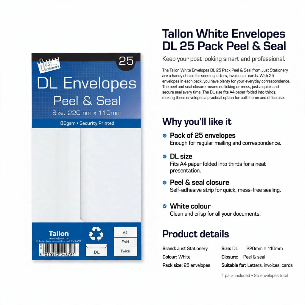 Pack of 25 envelopes suitable for regular mailing and correspondence