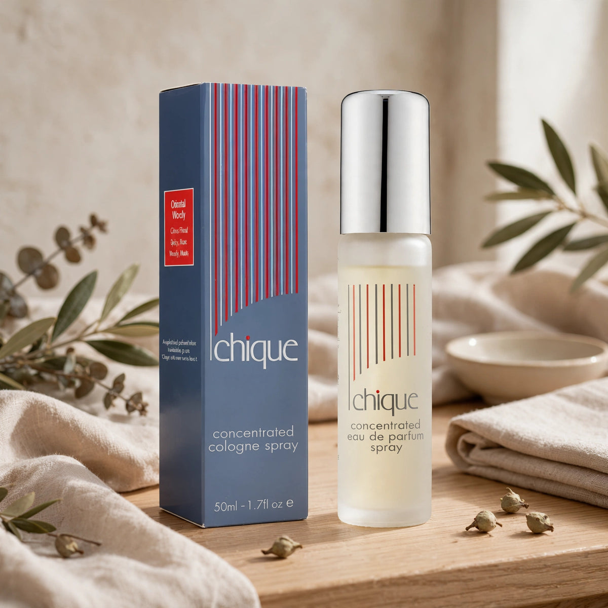 Taylor Of London Chique 50ml EDT spray displayed on a dressing table