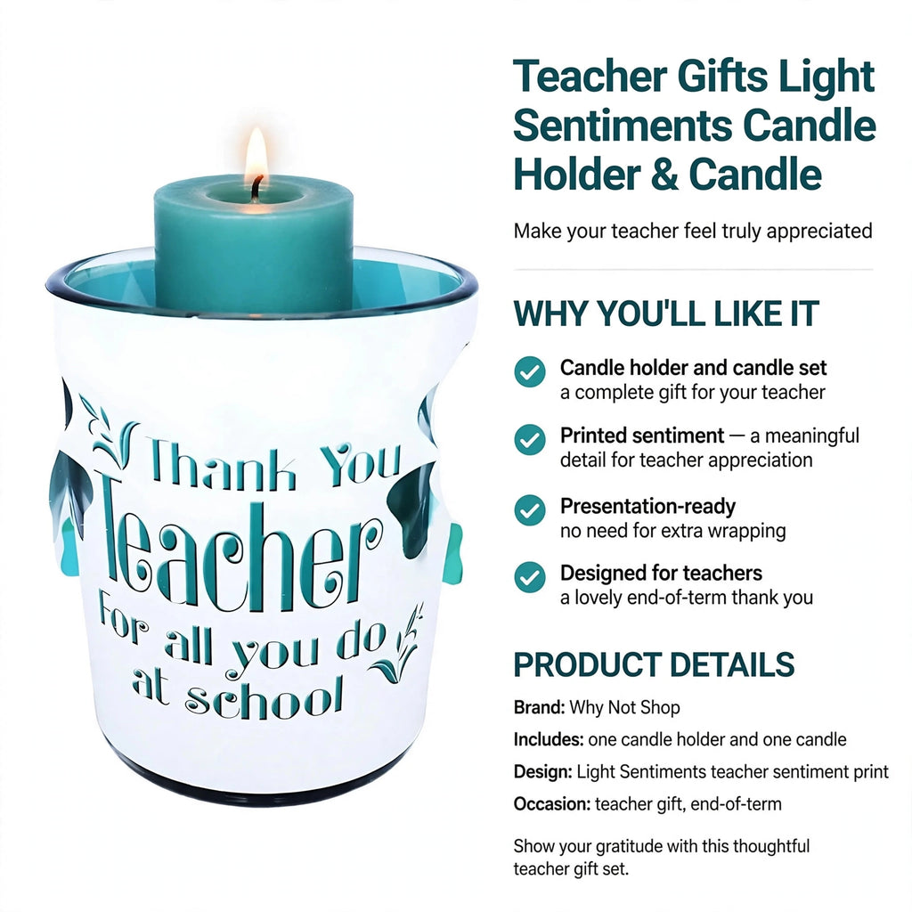 Teacher gift set includes candle holder and candle, ready to give without extra wrapping