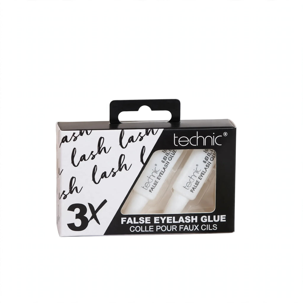 Technic Eyelash Glue pack containing three 1ml tubes of clear-drying adhesive