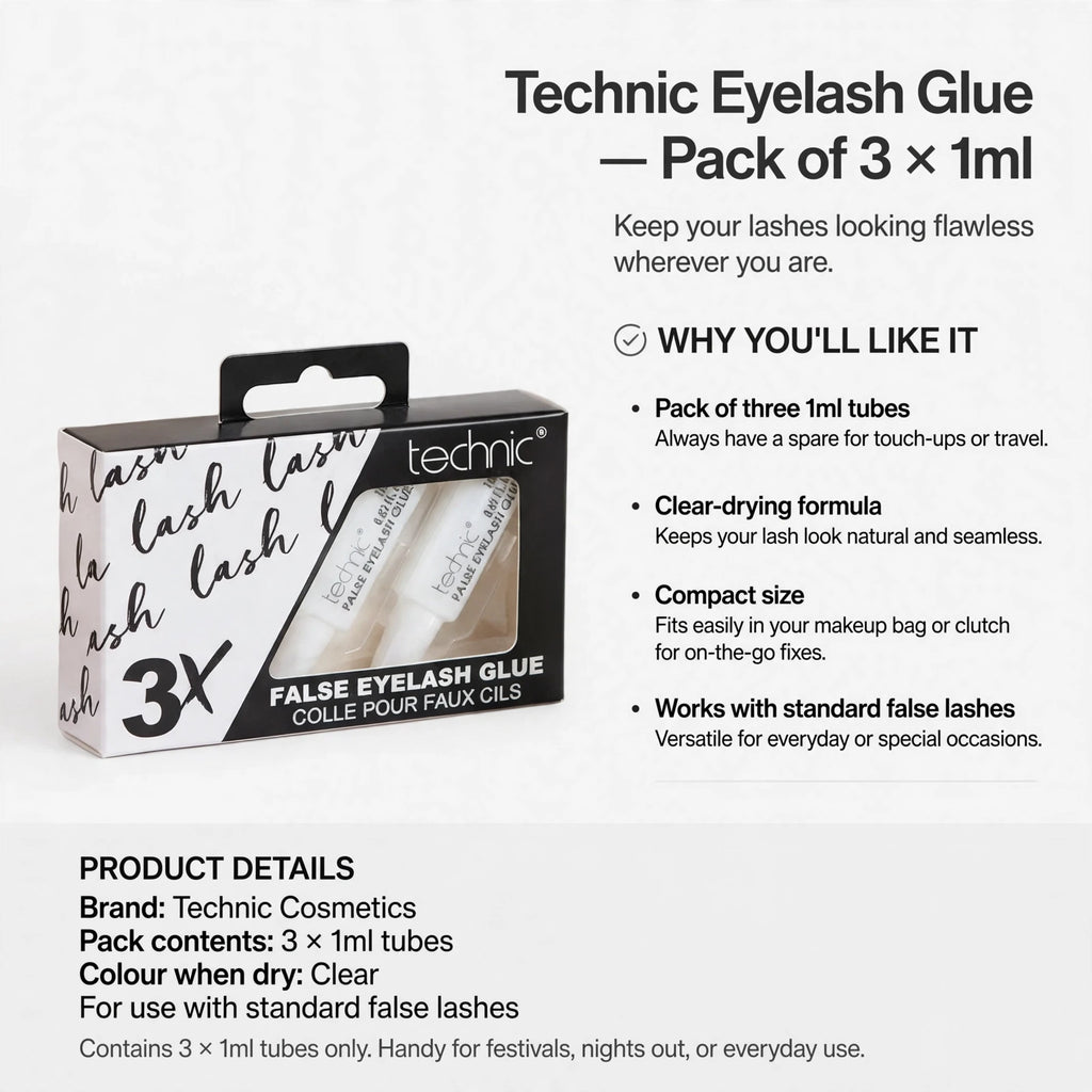 Technic Eyelash Glue pack designed for easy carrying and use with standard false lashes