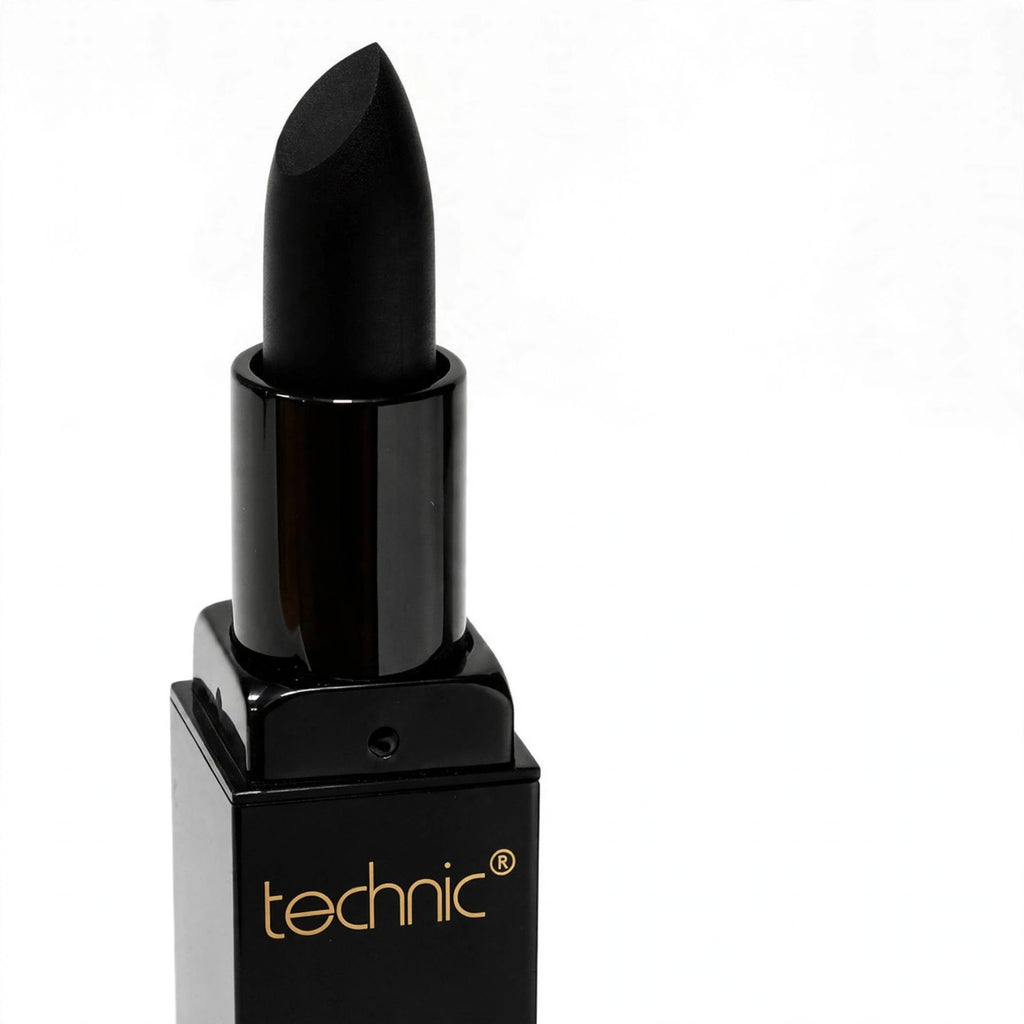 Close-up view of Technic Gothica Black Velvet Matte Black Lipstick