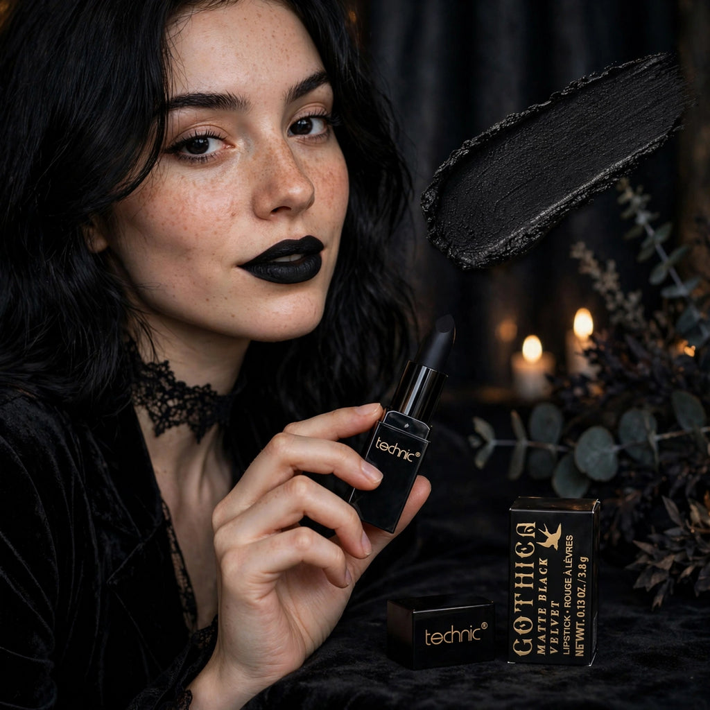 Technic Gothica Black Velvet Matte Black Lipstick suitable for gothic-inspired style or night out