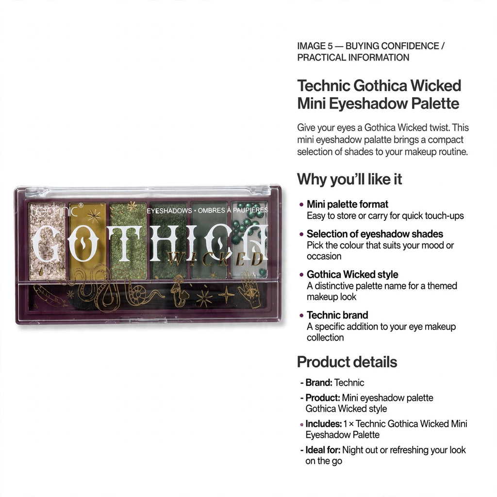 Technic Gothica Wicked mini eyeshadow palette for easy storage and quick touch-ups
