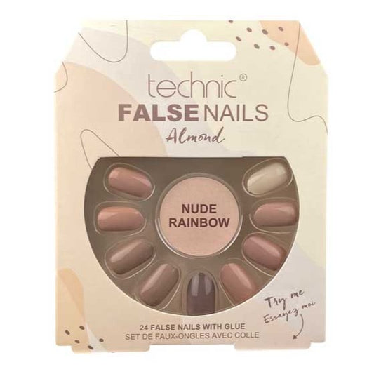 Technic Almond 24 False Nails With Glue – Nude Rainbow