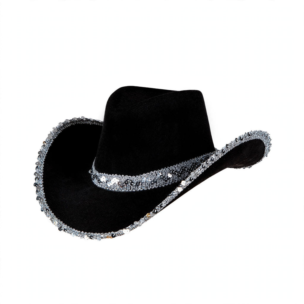 Adults cowboy hat black with silver sequins