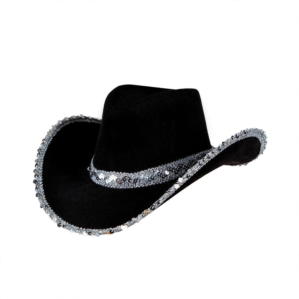 Adults cowboy hat black with silver sequins