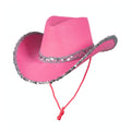 Adults cowboy hat with hot pink base covered in silver sequins
