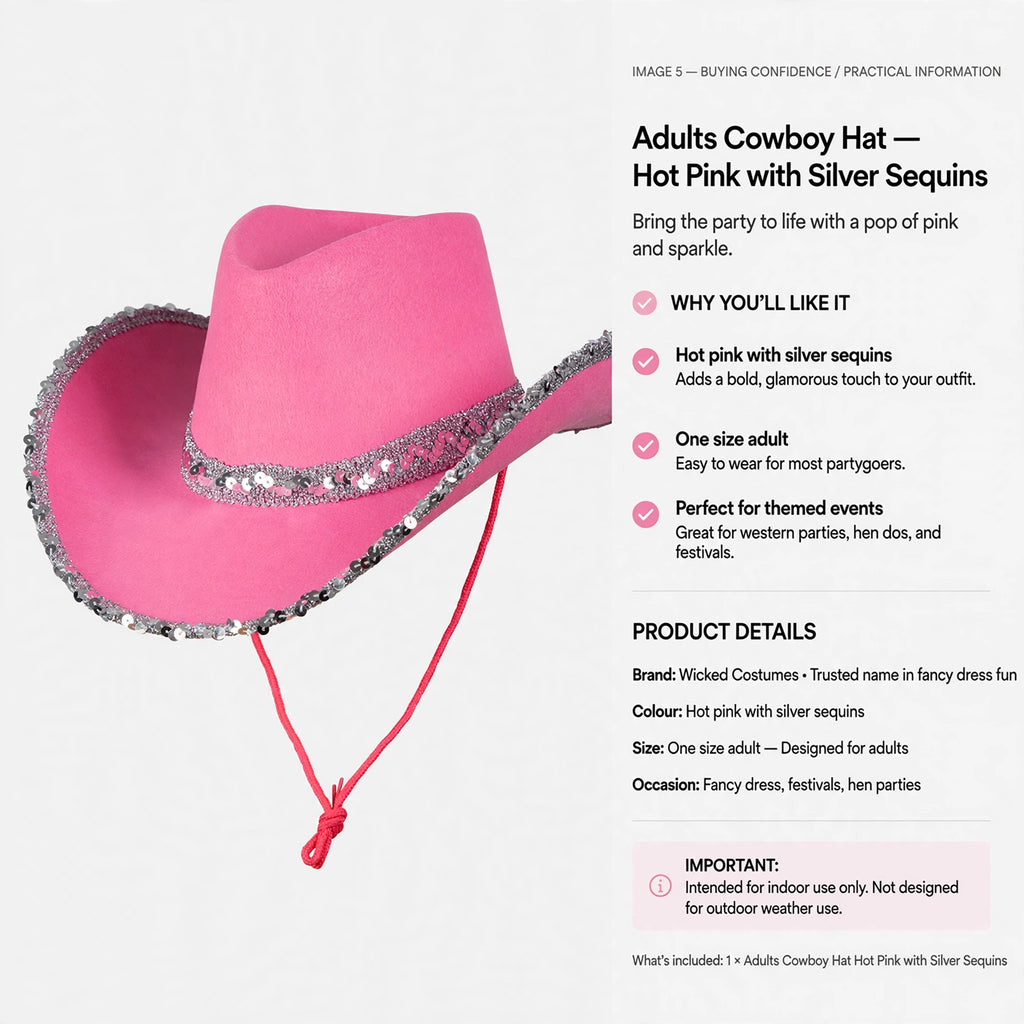One size adult fit cowboy hat for indoor use at themed events