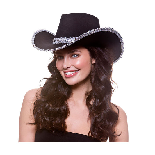 Texan Cowgirl Hat Black with Silver Sequins