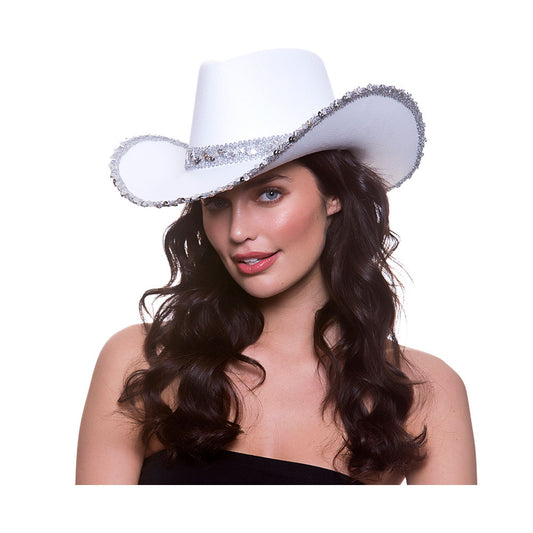 Texan Cowgirl Hat White with Silver Sequins