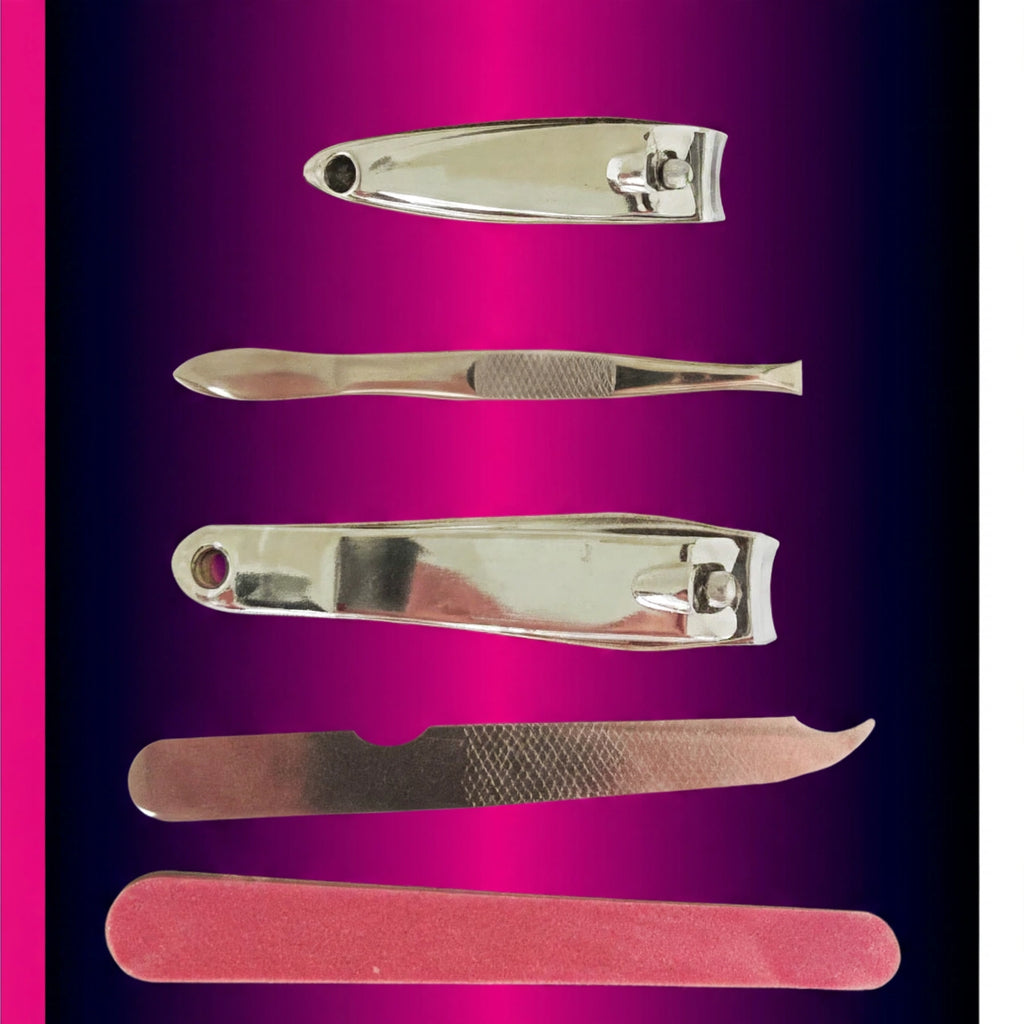 Close-up view of The Accessory Shop 5 Piece Manicure Set contents
