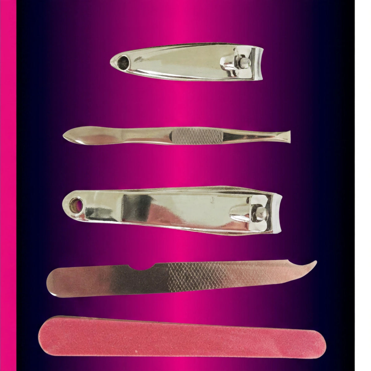 Close-up view of The Accessory Shop 5 Piece Manicure Set contents