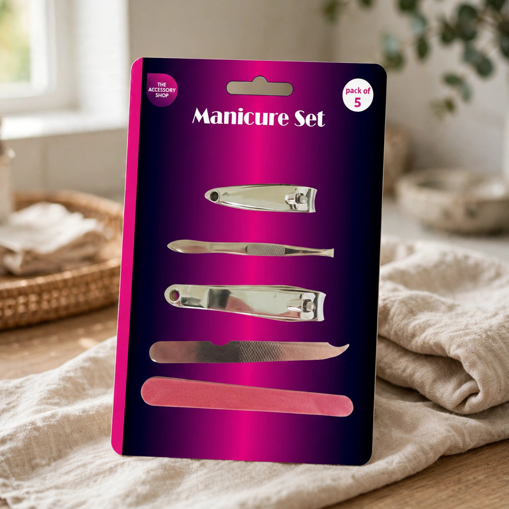 The Accessory Shop 5 Piece Manicure Set displayed ready for travel or daily nail care