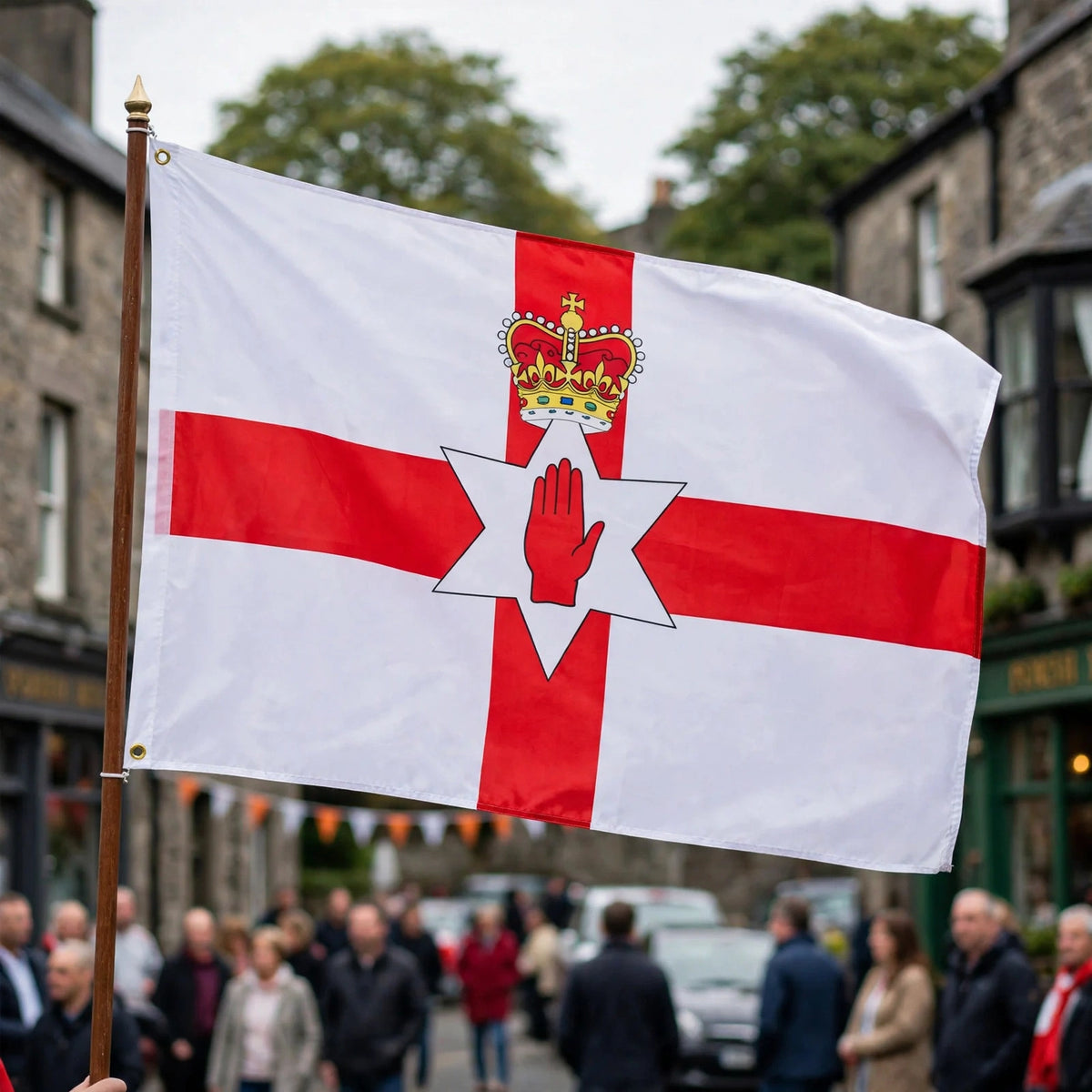 Ulster Flag displayed at a parade or patriotic event