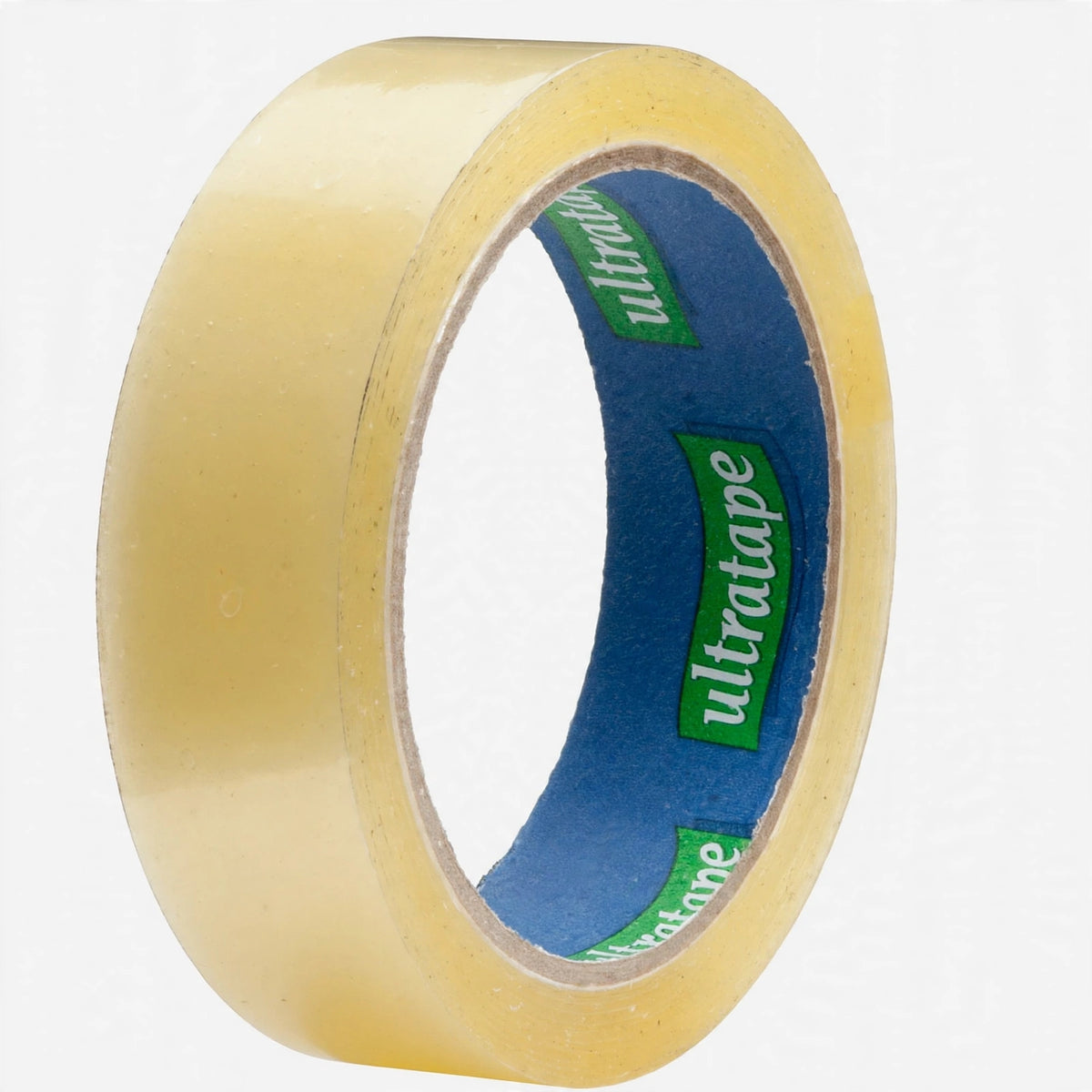 Close-up view of Ultratape clear adhesive packing tape roll