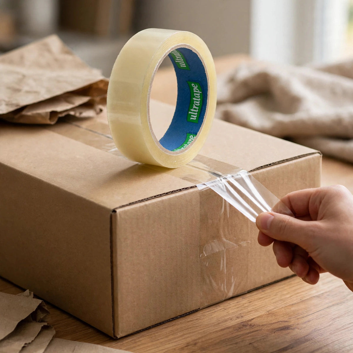 Ultratape clear adhesive tape used for sealing parcels and packages