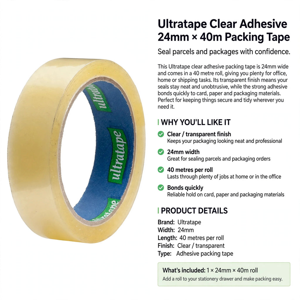Ultratape clear adhesive tape suitable for sealing parcels and packaging with strong adhesive