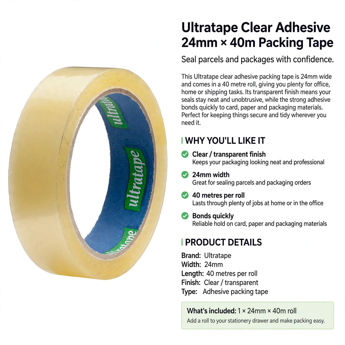 Ultratape clear adhesive tape suitable for sealing parcels and packaging with strong adhesive