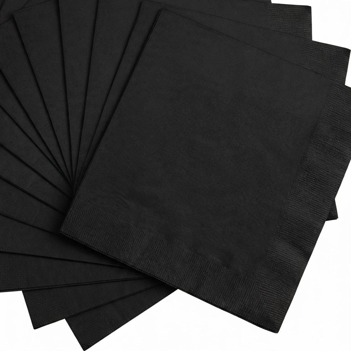 Close-up view of black luncheon napkin from the 20 pack