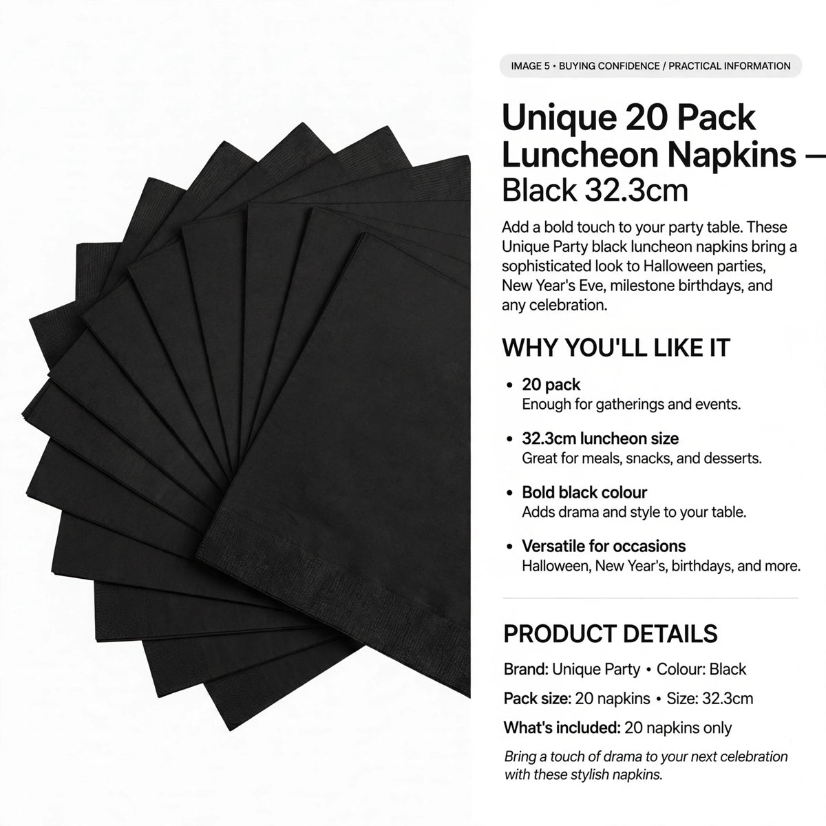 Napkins suitable for meals, snacks, and desserts in a 20 pack