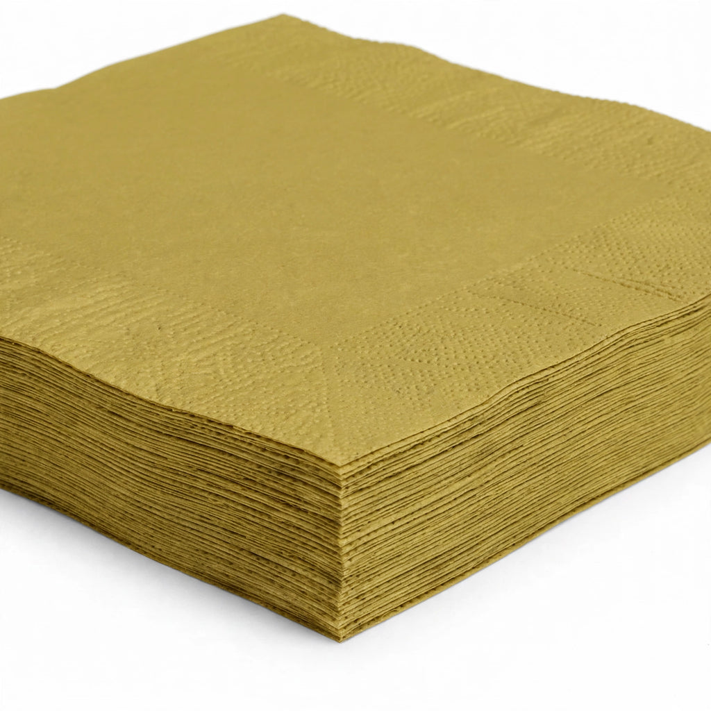 Close-up view of gold Unique Party luncheon napkin
