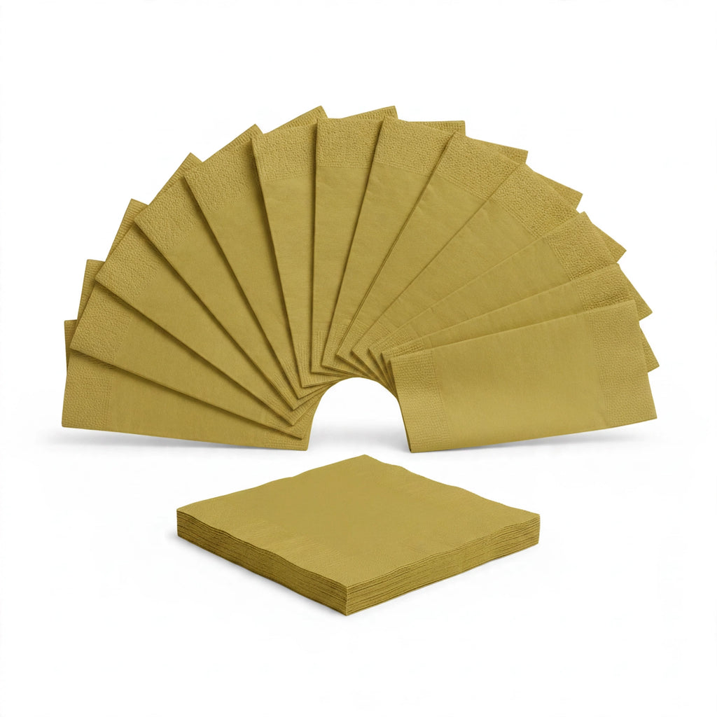 Unique 20 pack luncheon napkins in gold colour measuring 32.3cm
