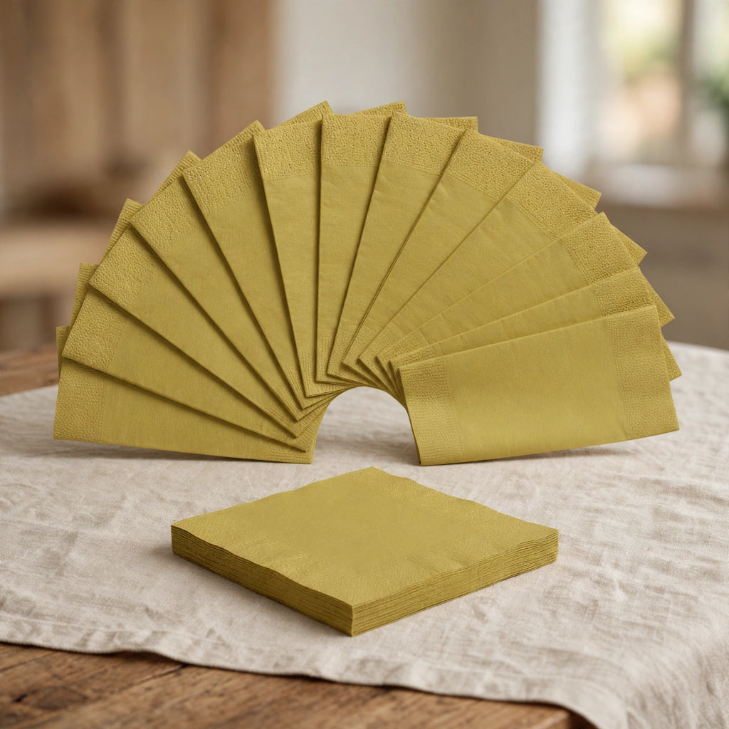 Gold Unique Party luncheon napkins displayed for birthdays, weddings, and festive occasions
