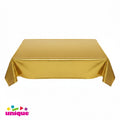 Unique Party gold table cover measuring 54 by 108 inches