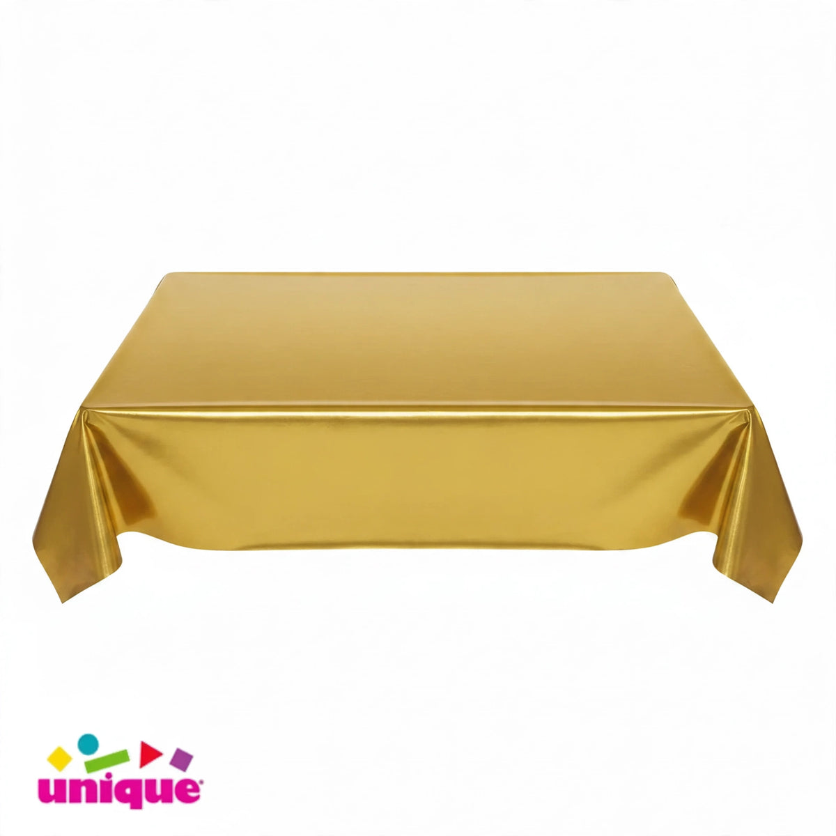 Unique Party gold table cover measuring 54 by 108 inches