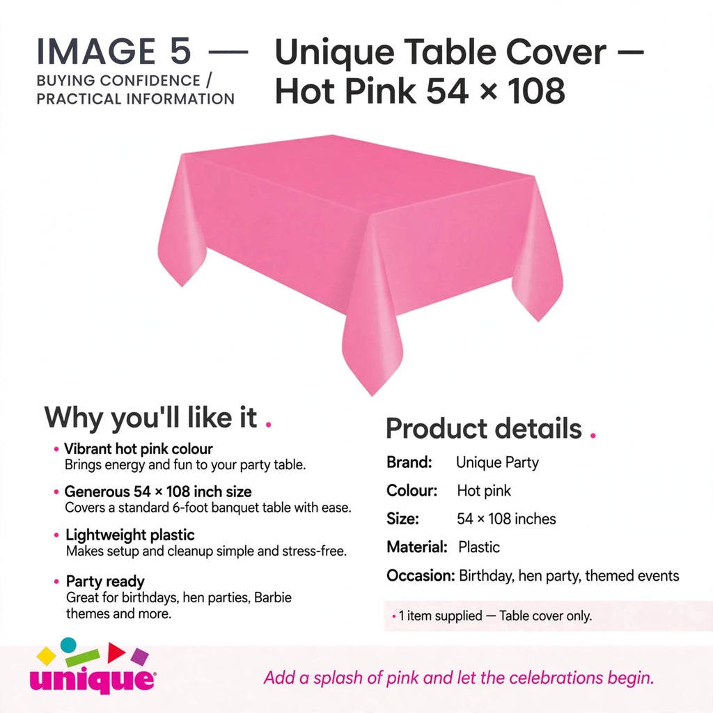 Unique Table Cover made of lightweight plastic sized 54 by 108 inches for standard 6-foot banquet tables