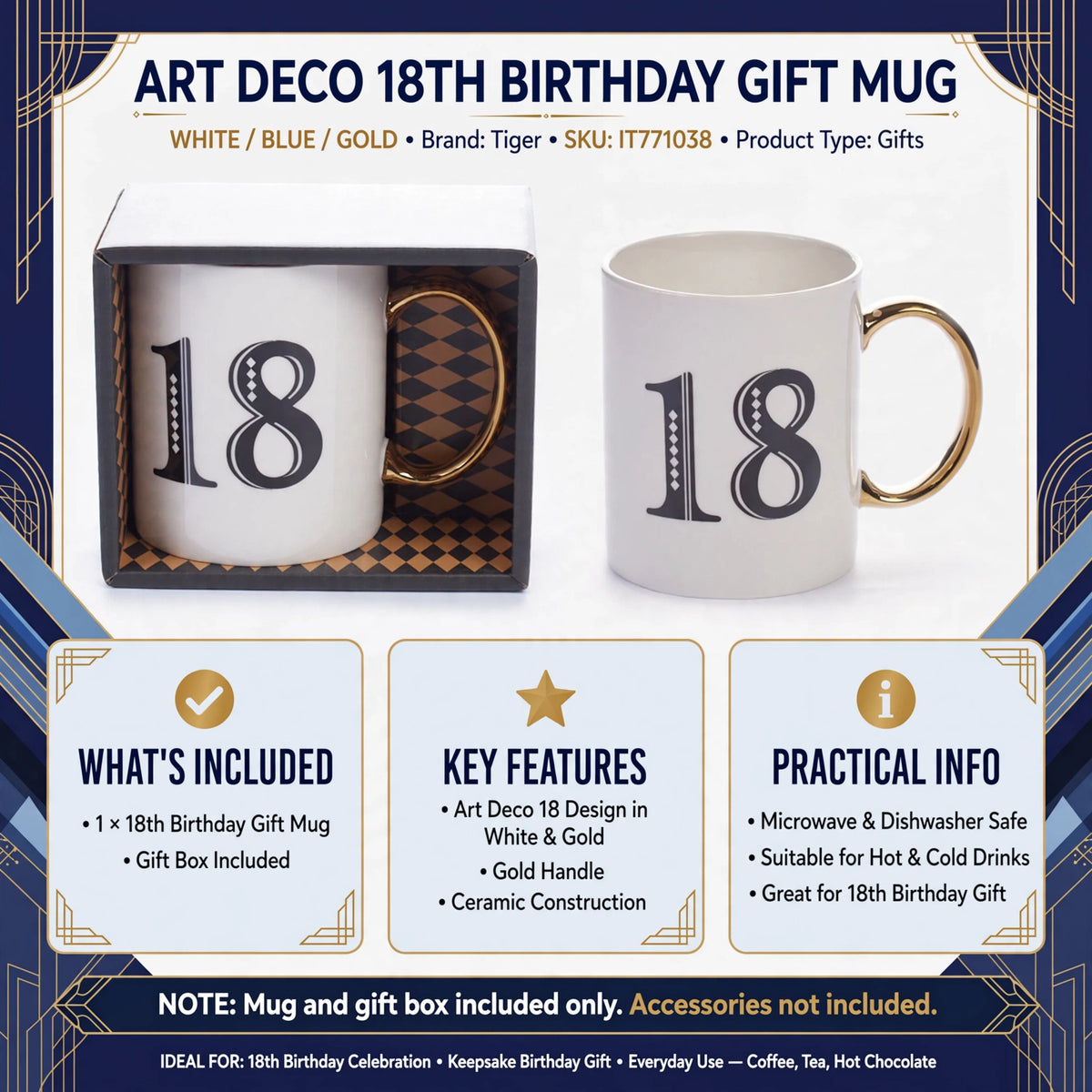 Information on the Art Deco 18th Birthday Gift Mug's features