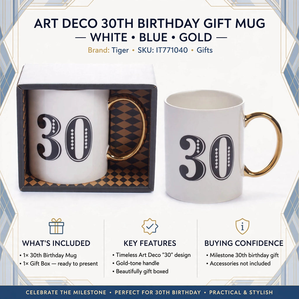 Art Deco 30th Birthday Gift Mug comes elegantly gift boxed for easy presentation