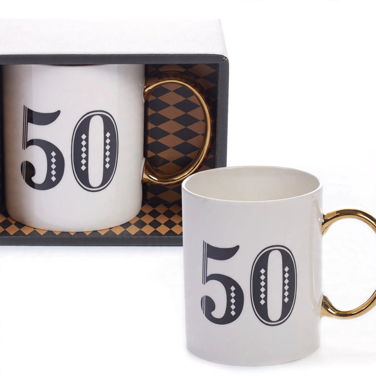 Alternative view of the Art Deco 50th Birthday Gift Mug demonstrating design details