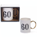 Art Deco Gift Mug Age 60 in white, blue, and gold design