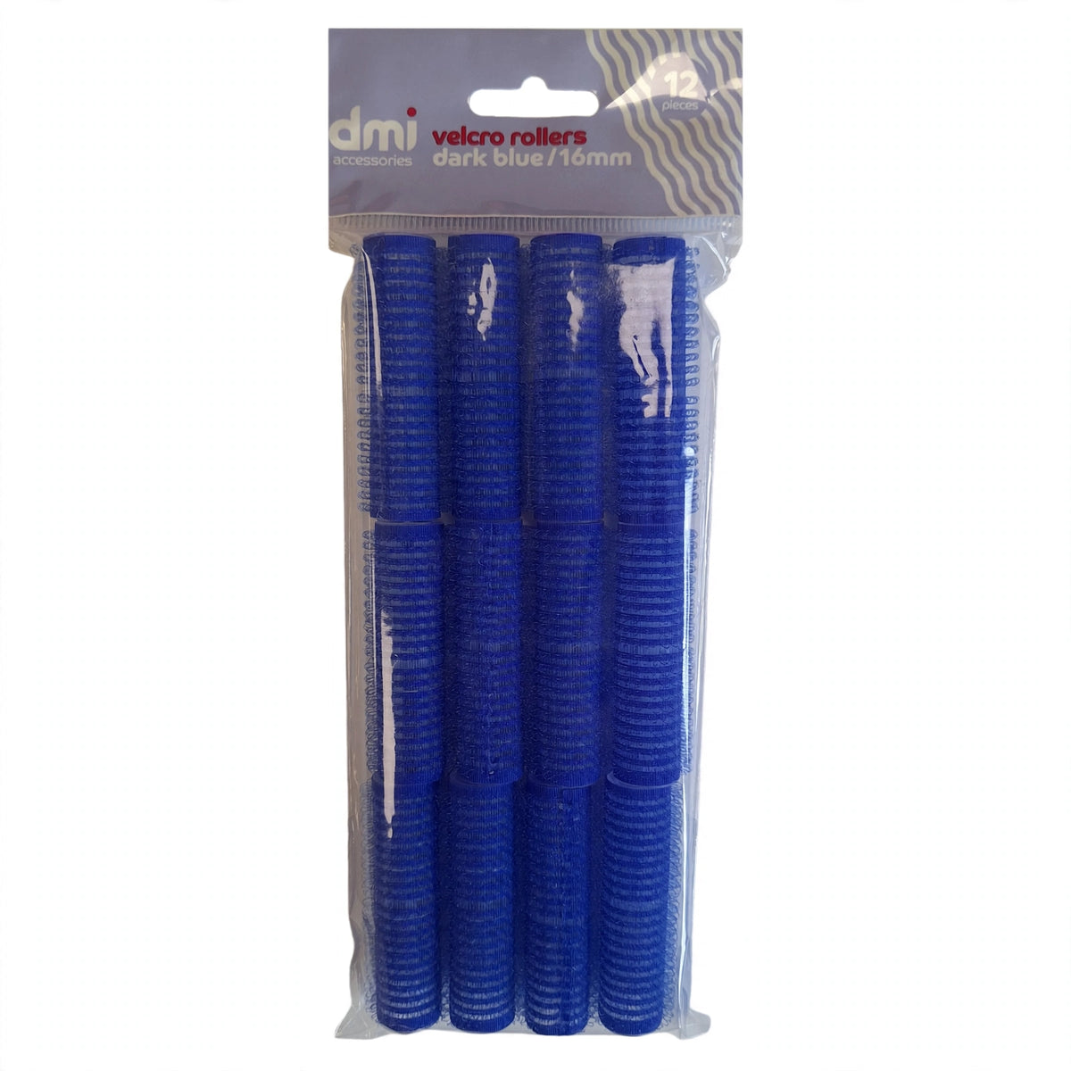 Velcro Hair Rollers 16mm Dark Blue Pack of 12 arranged for display