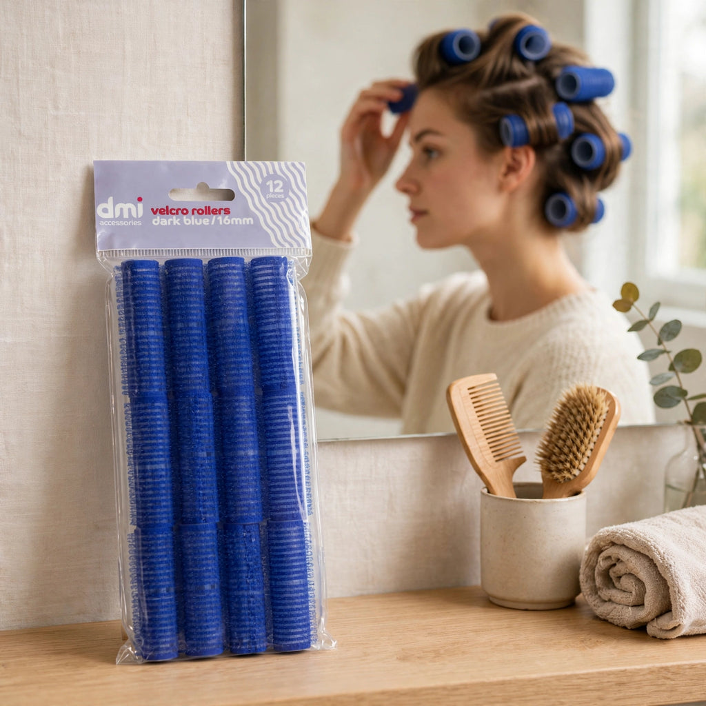 Velcro hair rollers in use for styling smaller sections of hair