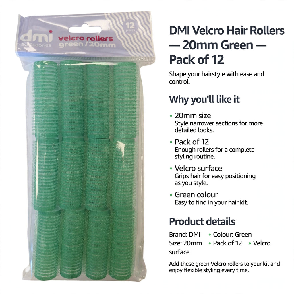Velcro surface grips hair for styling with 12 rollers in green colour