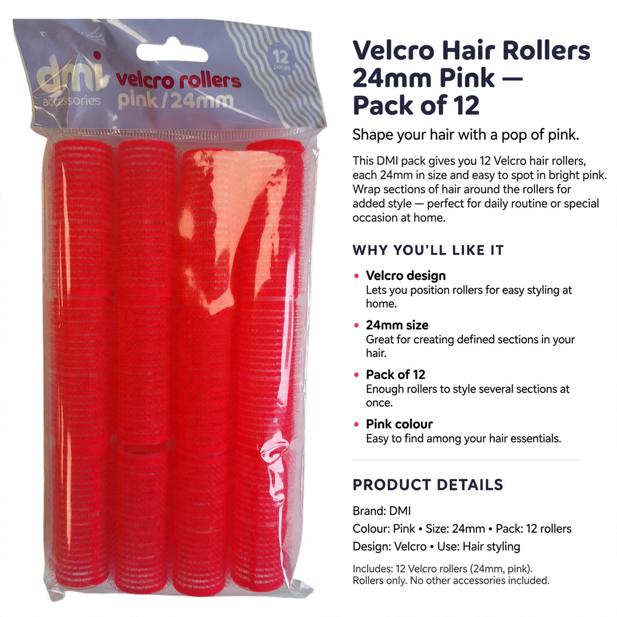 Velcro hair rollers designed for easy styling at home with 12 rollers in 24mm size
