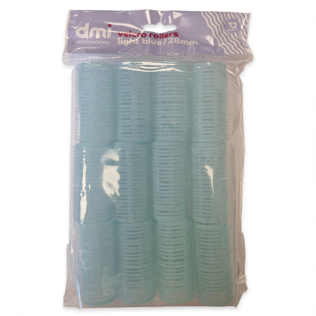 Velcro hair rollers pack of 12 in light blue 28mm size