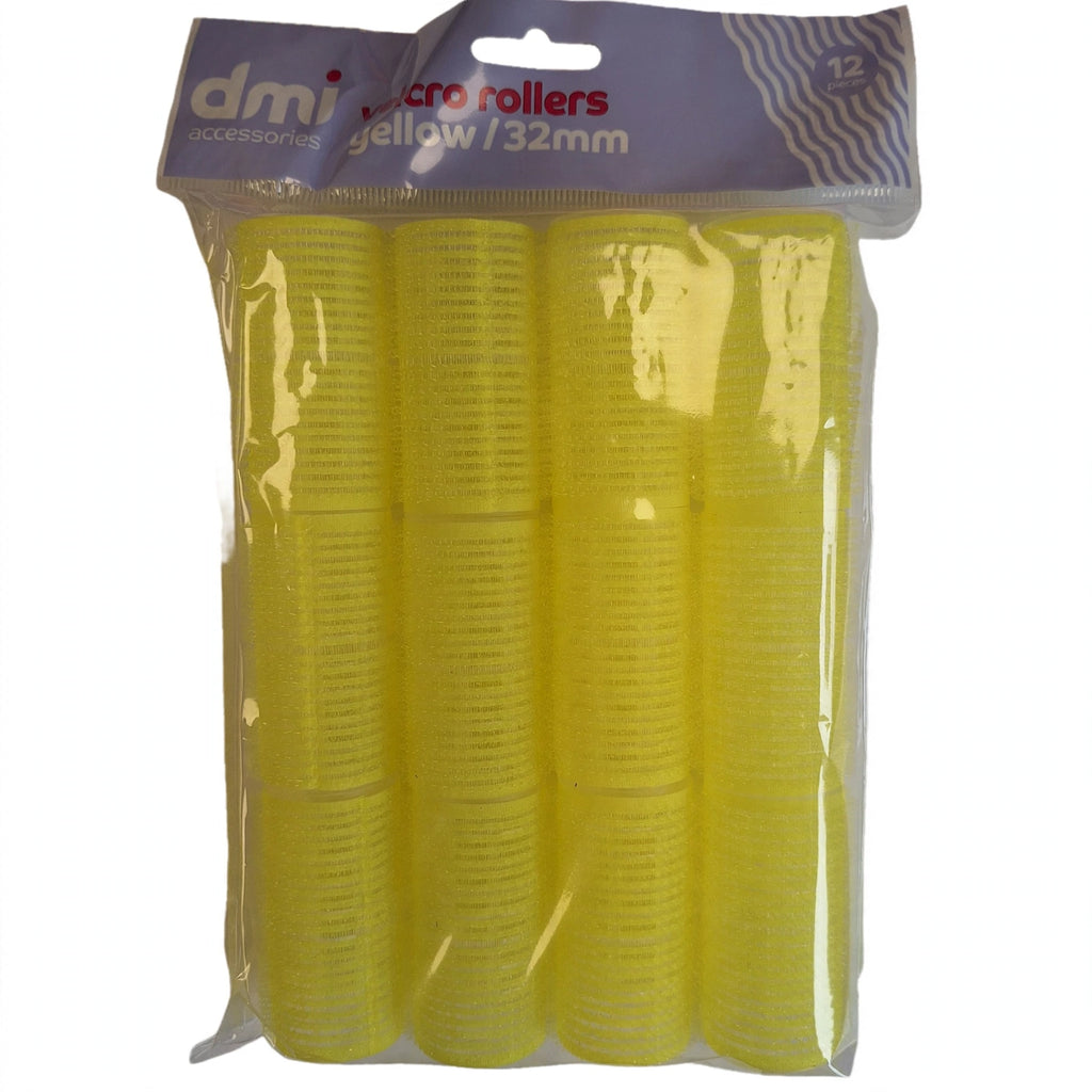 Velcro hair rollers pack of 12 in yellow 32mm size