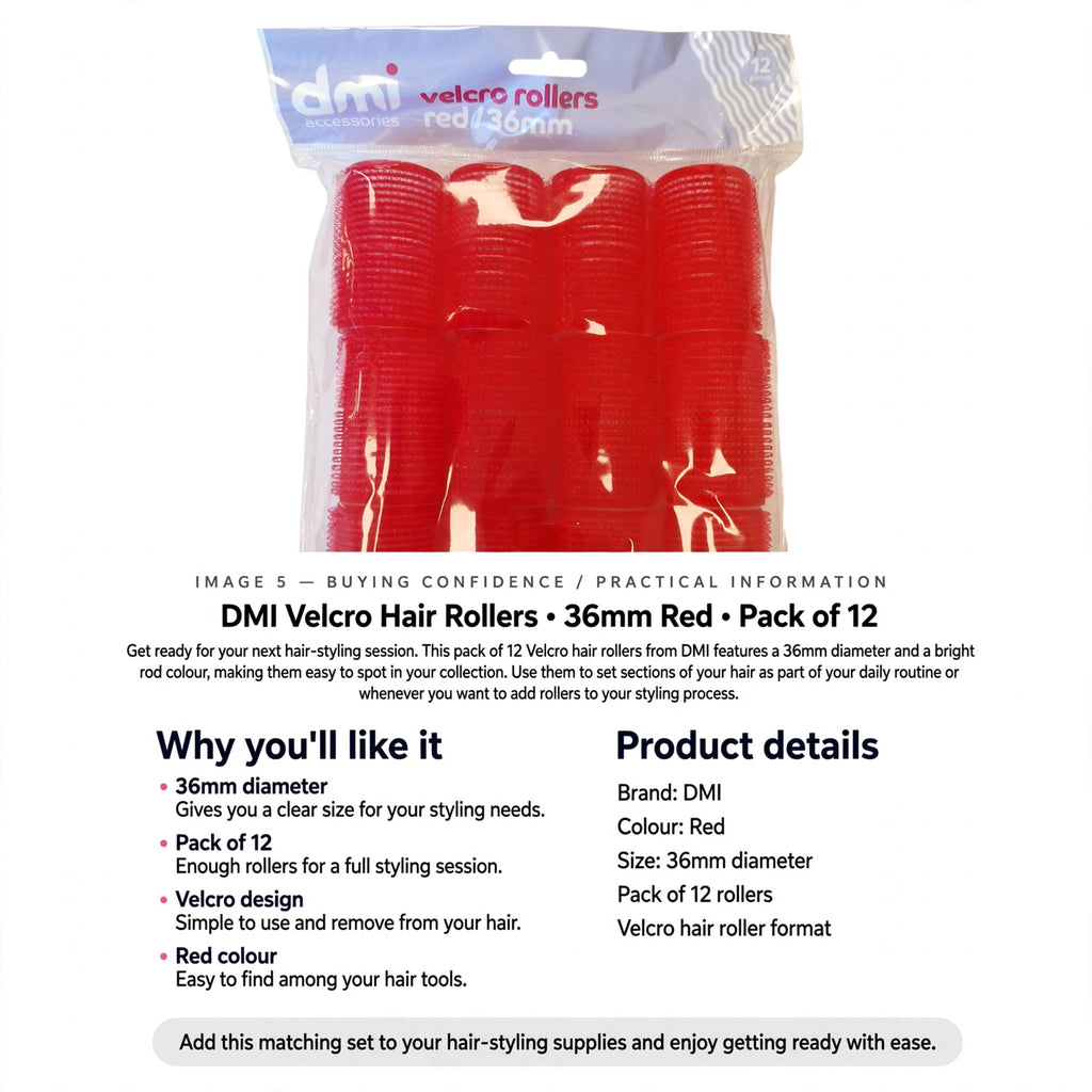 Velcro hair rollers pack includes 12 rollers in red colour with 36mm diameter