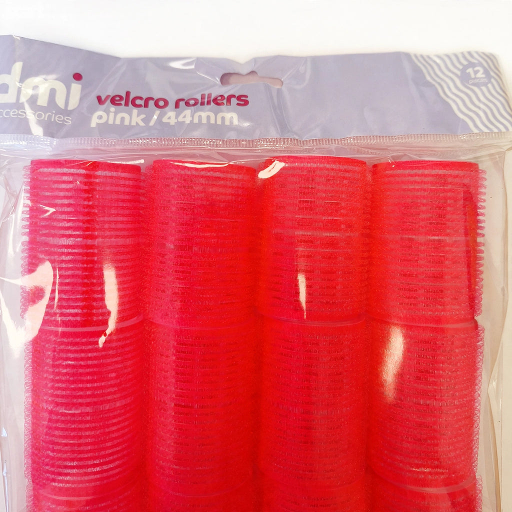 Close-up view of pink Velcro hair roller with 44mm diameter